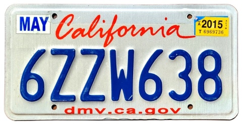 California 2015 - tablica z USA