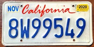 California 2020 - tablica z USA