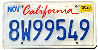 California 2020 - tablica z USA