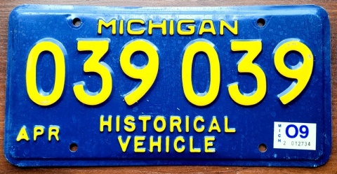 Michigan 2009 - Historical Vehicle- tablica z USA