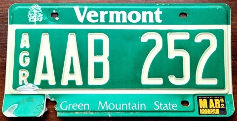 Vermont 1992 - tablica z USA