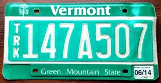 Vermont 2014 - tablica z USA