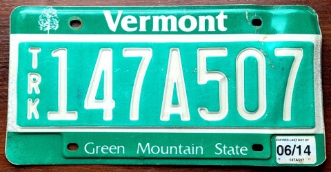 Vermont 2014 - tablica z USA