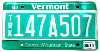 Vermont 2014 - tablica z USA