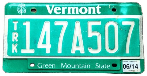 Vermont 2014 - tablica z USA