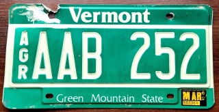 Vermont 1992 - tablica z USA