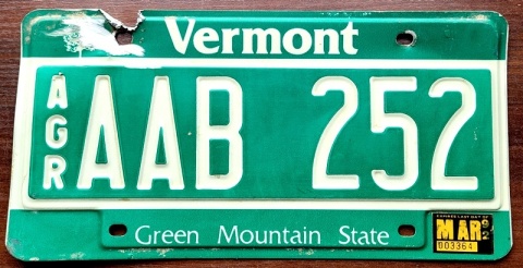 Vermont 1992 - tablica z USA