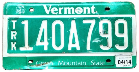 Vermont 2014 - tablica z USA