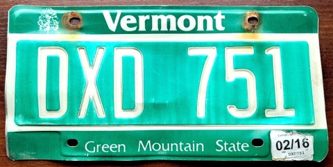 Vermont 2016 - tablica z USA