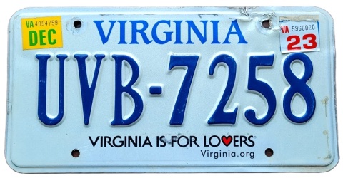 Virginaia 2023 - tablica z USA