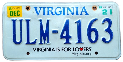Virginaia 2021 - tablica z USA