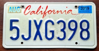 California 2019 - tablica z USA