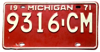 Michigan 1971 - tablica z USA