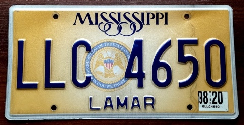 Mississippi 2020 - tablica z USA