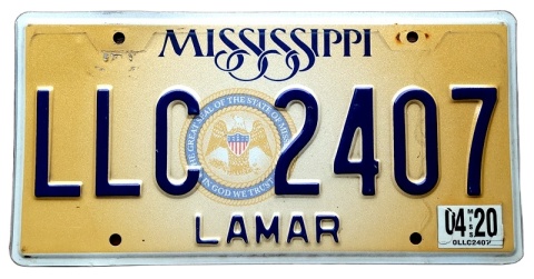 Mississippi 2020 - tablica z USA