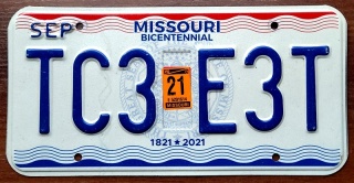 Missouri 2021 - tablica z USA