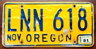 Oregon 1981 - tablica z USA