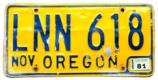 Oregon 1981 - tablica z USA