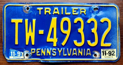 Pennsylvania 1992 - tablica z USA