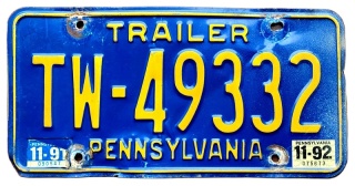 Pennsylvania 1992 - tablica z USA