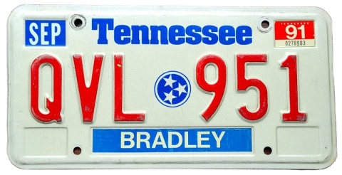 Tennessee 1991 - tablica z USA