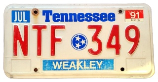 Tennessee 1991 - tablica z USA