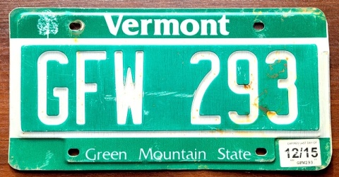 Vermont 2015 - tablica z USA