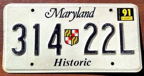 Maryland 1991 HISTORIC - tablica z USA