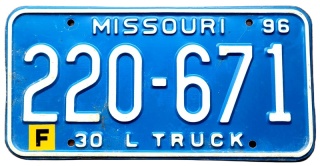 Missouri 1996 - tablica z USA