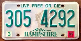 New Hampshire 2017 - tablica z USA