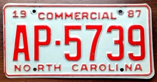 North Carolina 1987 - tablica z USA