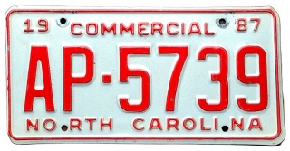 North Carolina 1987 - tablica z USA