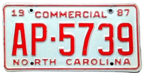 North Carolina 1987 - tablica z USA