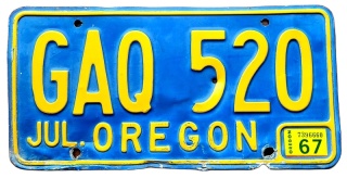 Oregon 1967 - tablica z USA