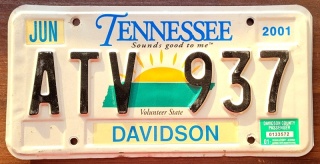 Tennessee 2001 - tablica z USA