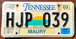 Tennessee 2003 - tablica z USA