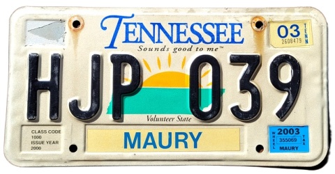 Tennessee 2003 - tablica z USA