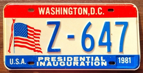 Washington DC 1981 - tablica z USA - inauguracyjna Ronalda Regana