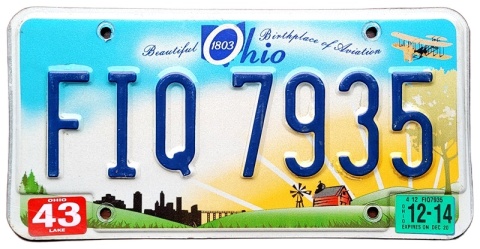 Ohio 2014 - oryginalna tablica rejestracyjna z USA
